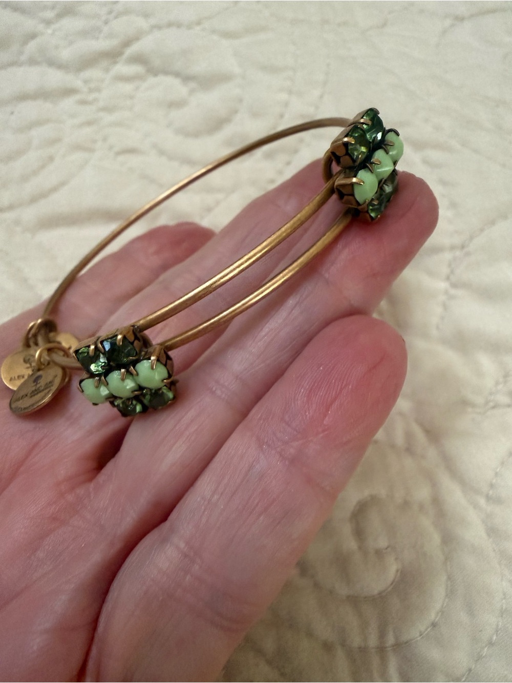 Alex and Ani Gold-Tone Bangle with Light energy Green Cluster Accents peridot